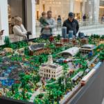 AI-generated editorial image of the Fairfax County LEGO landmark exhibit at Tysons Corner Center