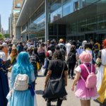 AI-generated editorial image of an anime convention crowd outside a Washington DC convention center
