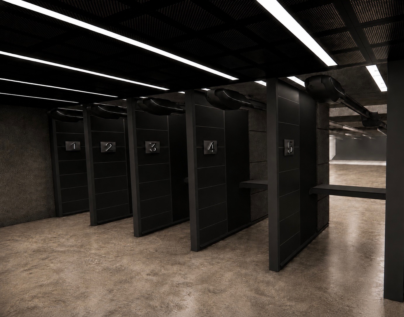 Rendering of five indoor shooting lanes planned for The Tysons Club in Tysons Virginia