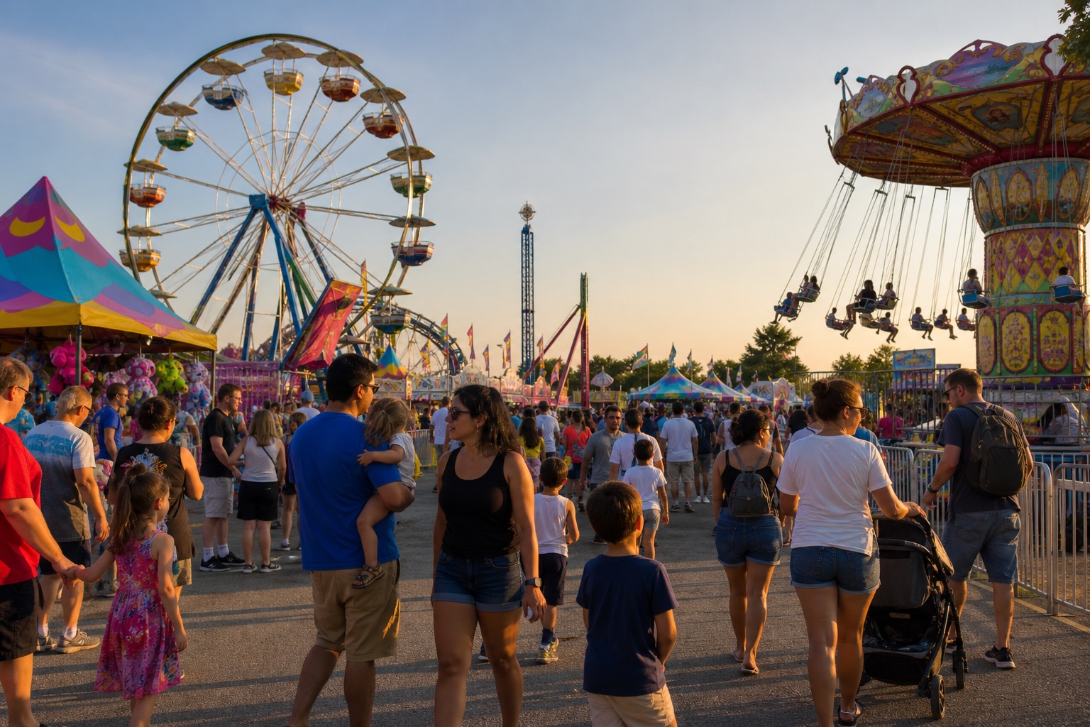 AI-generated editorial image of families at a summer county fair in Arlington, Virginia