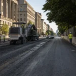 AI-generated editorial image of Pennsylvania Avenue being prepared for the Freedom 250 IndyCar race in Washington DC
