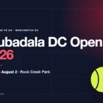 DC Spot graphic for the 2026 Mubadala DC Open tennis tournament, July 25 to August 2 at Rock Creek Park in Washington DC