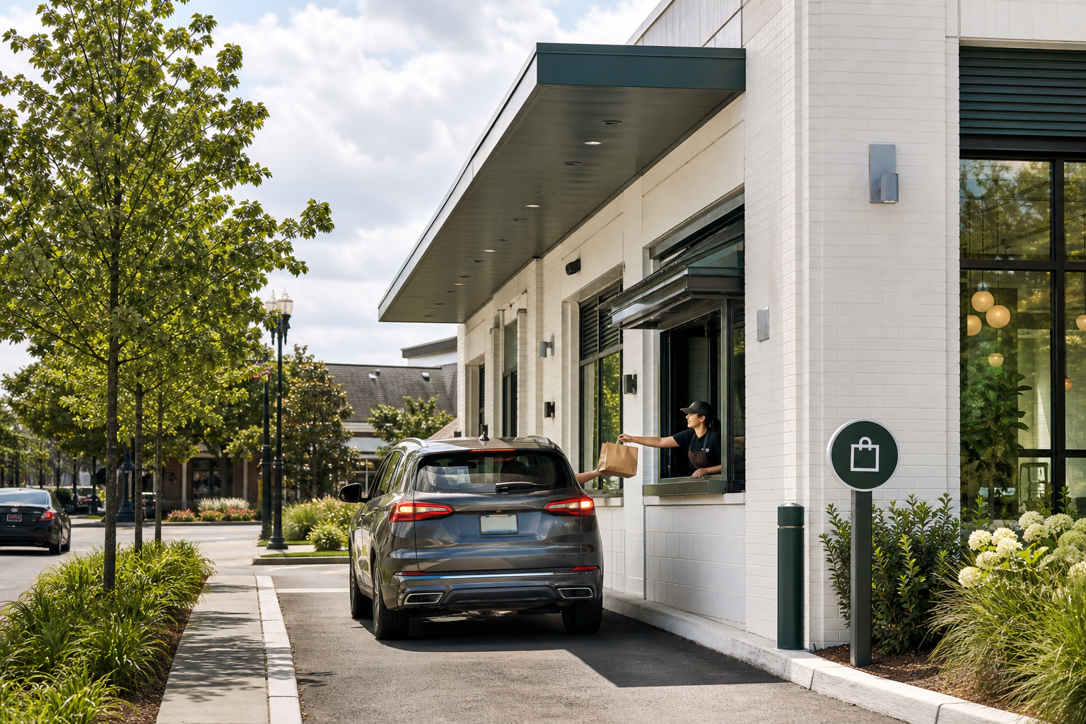AI-generated editorial concept of a mobile-order pickup lane at Sweetgreen in McLean Virginia