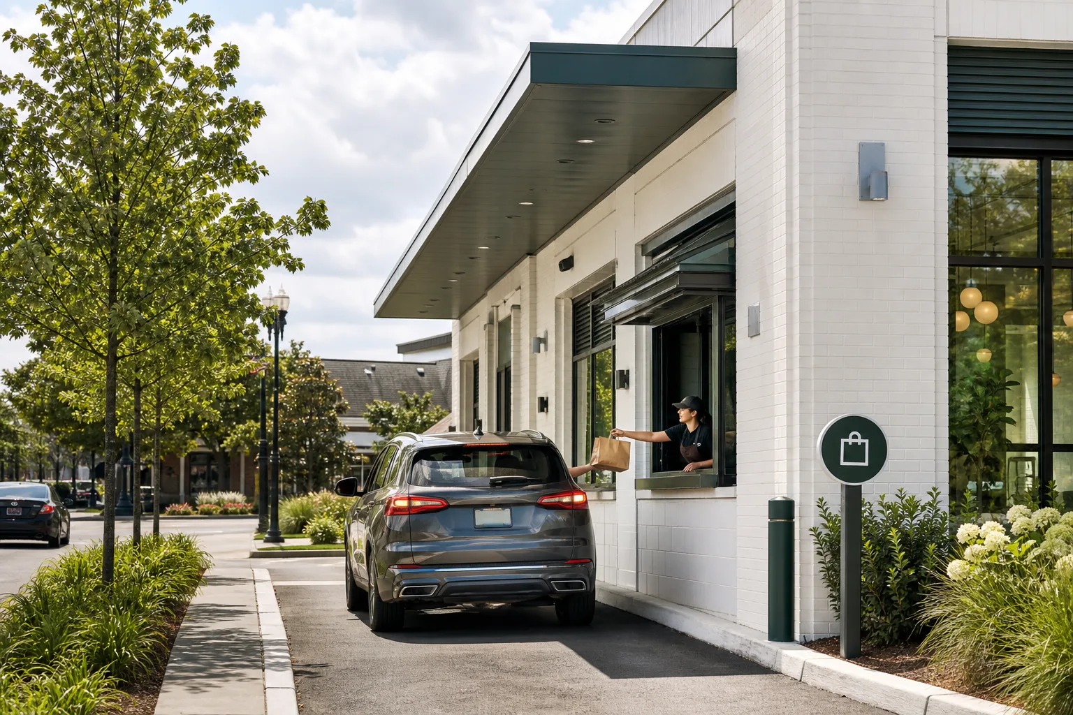AI-generated editorial concept of a mobile-order pickup lane at Sweetgreen in McLean Virginia