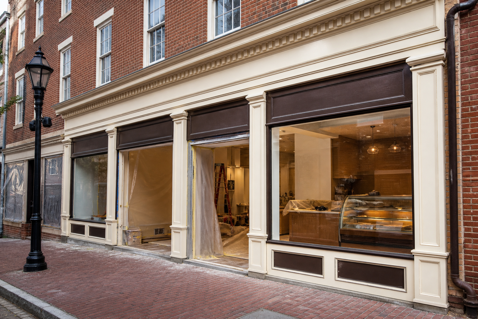 Historic King Street storefront in Old Town Alexandria being prepared for a new café