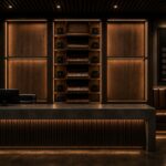 Rendering of The Tysons Club reception desk and illuminated cigar humidor in Tysons Virginia