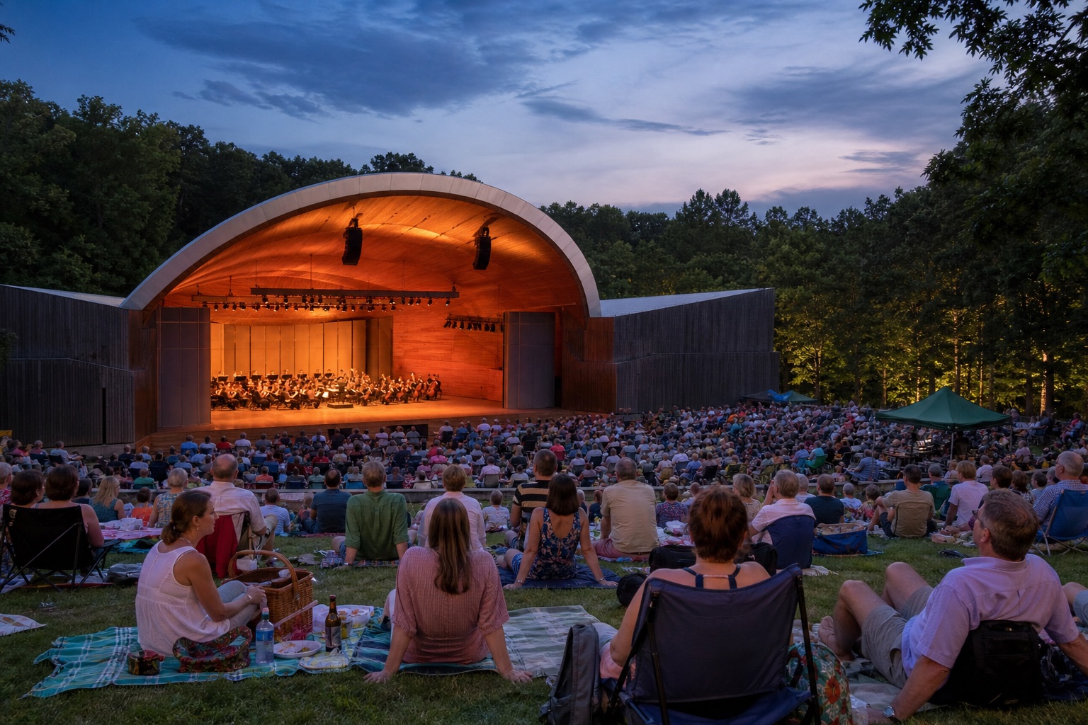 AI-generated editorial image of a summer concert at an outdoor amphitheater in Vienna, Virginia