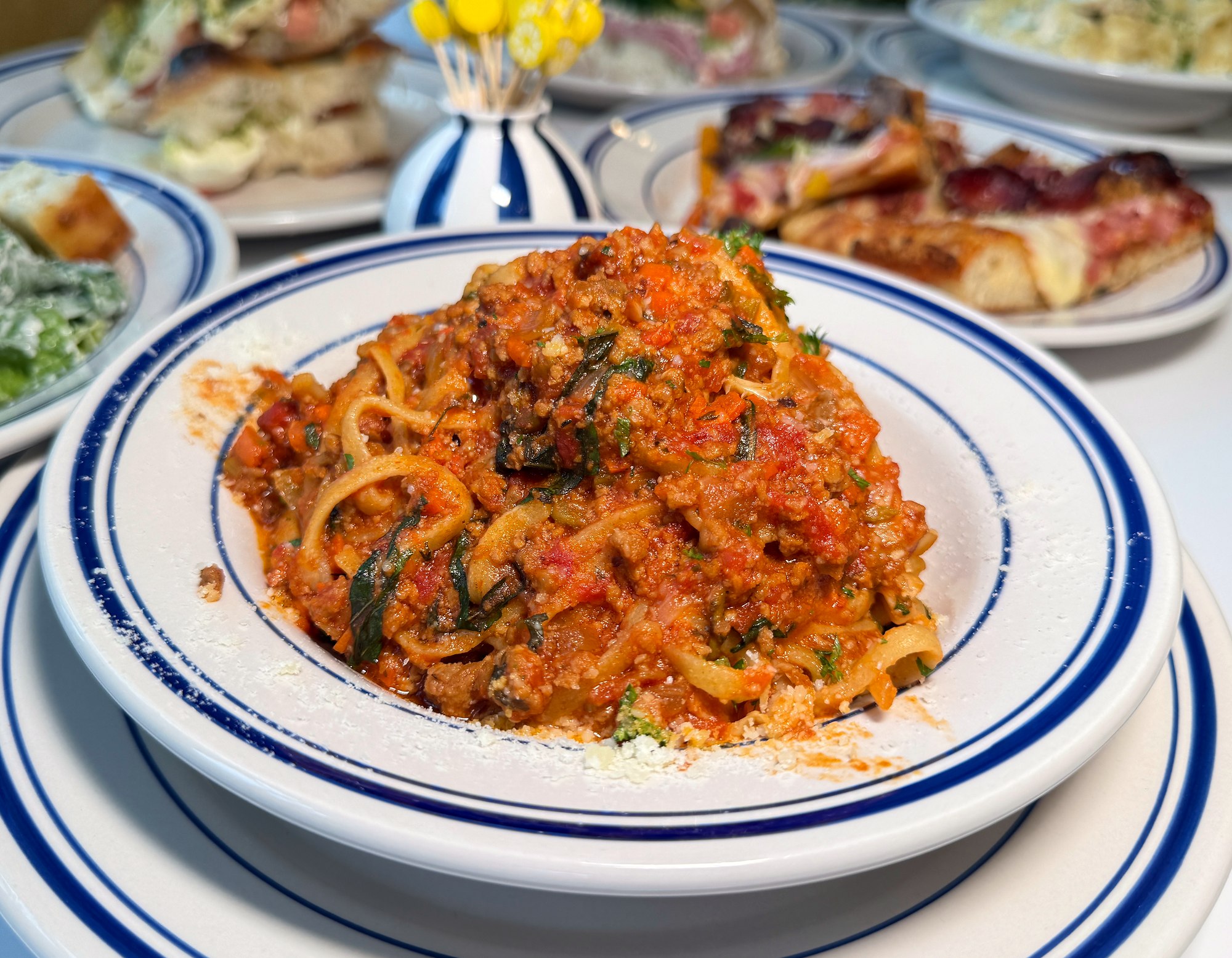 A plate of pasta in tomato sauce at La Pâte in Washington DC