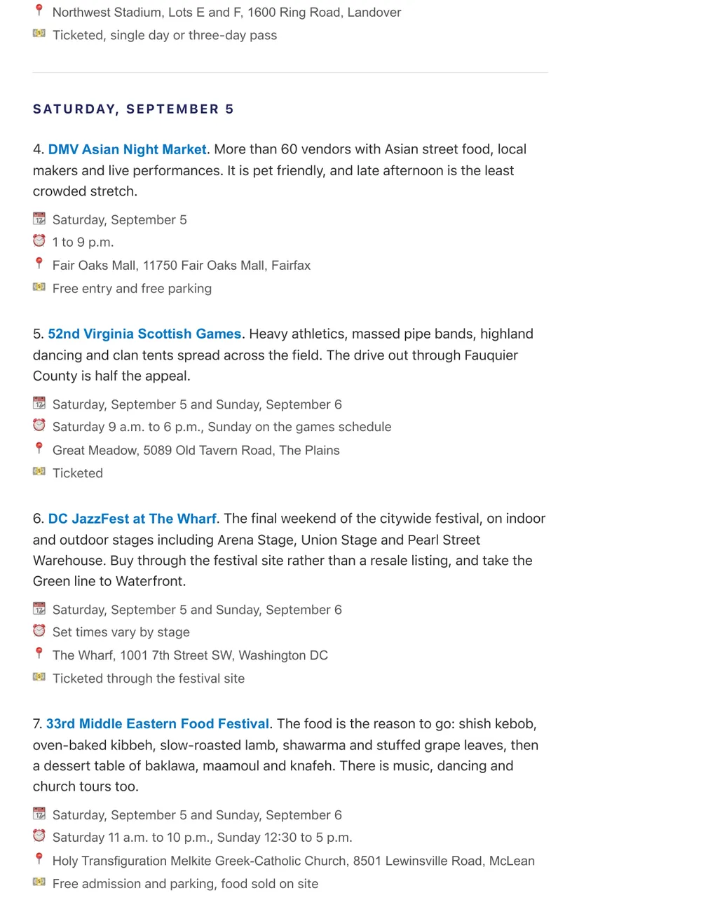 Page 2 of the DC Spot things-to-do newsletter for Labor Day weekend 2026