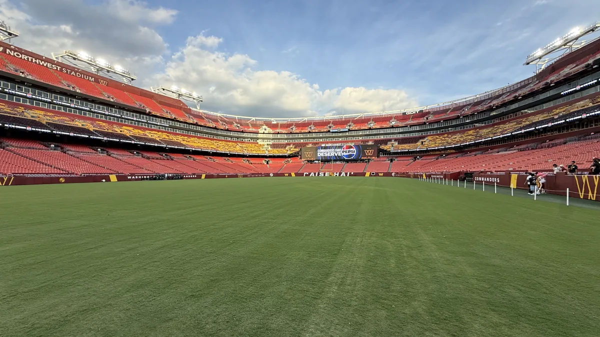 Football field and seating bowl at Northwest Stadium in Landover, Maryland